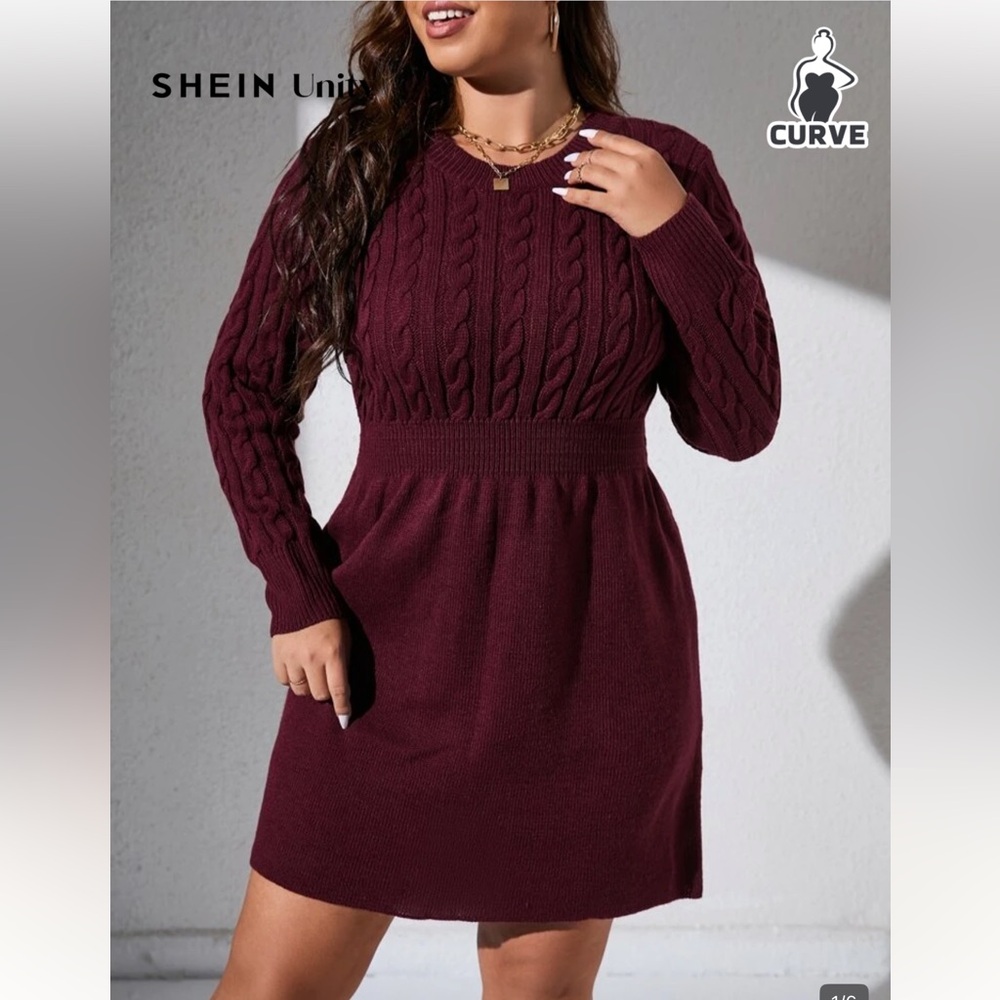 SHEIN Curve Burgundy Long Sleeve Dress- 1X